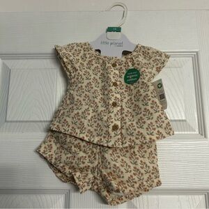 Organic Cotton 2 Piece Newborn Set New With Tags Neutral Floral Print Baby Girl
